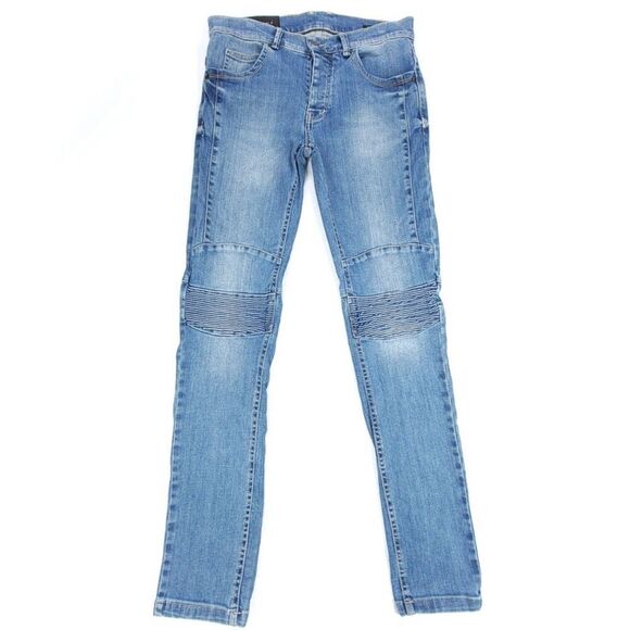 ZARA Man New Biker Moto Ribbed Tailored Skinny Jeans Blue Denim Mens 30 x 32 - Picture 1 of 9